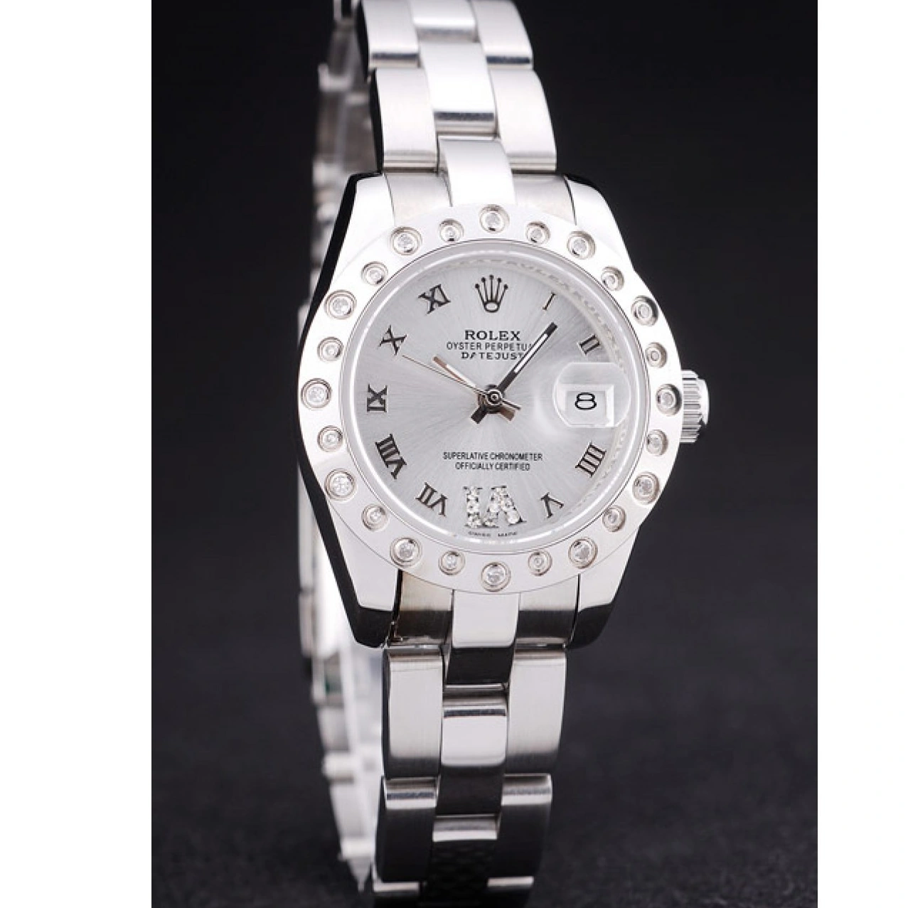 Aaa replica watch Polished Rolex Silver Datejust Bezel Diamonds Silver Dial 7474 1028